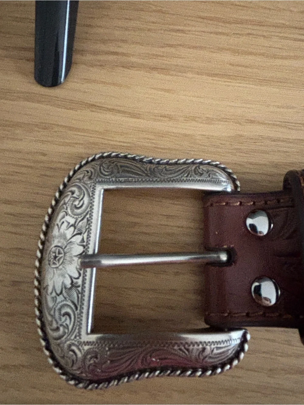 Nocona Brown Leather Belt with Engraved Silver Buckle